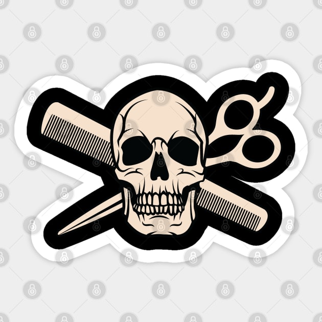 Skull, Scissors & Comb - Barber Graphic Sticker by Graphic Duster